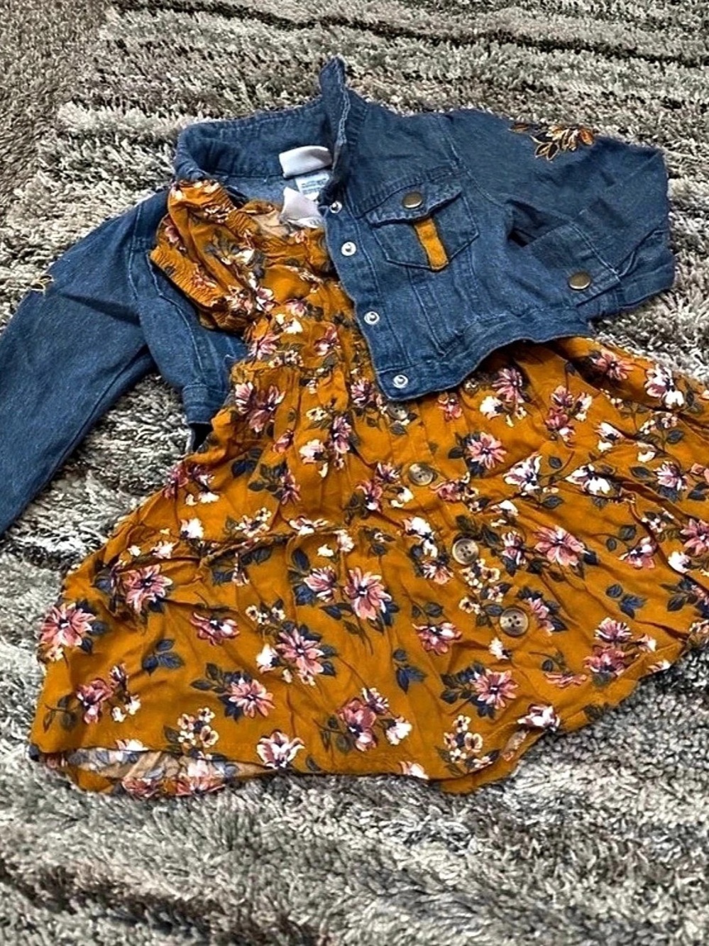Girls Floral Dress with Denim Jacket